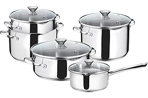 Lagostina Smart Set di Pentole Induzione, Gas e Forno in Acciaio Inox 18/10, 9 Pezzi, Fondo Lagoseal Plus Triplo Strato, Batteria di Pentole con 4 Casseruole, Pentola 2 Maniglie, 4 Coperchi