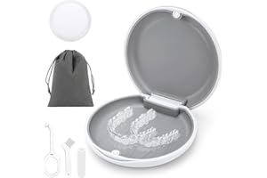 Noetopolis Retainer Case, Magnetic Closure Invisalign Case, Slim Aligner Retainer Box, Portable Mouth Guard Case with Aligner Removal Tool&Brush&Storage Bag,Tooth Holder Box (White)