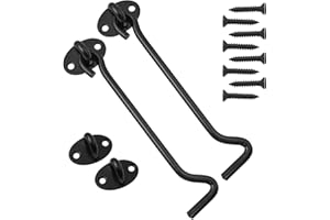 BuxiuGK 2 Piece 6 Inch/150mm Cabin Hook Eye Door Latch Stainless Steel with 8 Mounting Screws for Shed Doors Cabinet Doors - Black