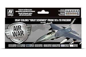 Vallejo Model Color Set de Pintura Acrílica USAF Colors Grey Schemes. Kit de 16 Colores de Acabado Mate para Aerógrafo en Botellas de 18 Ml para Pintar Esquemas Grises de los Aviones de la USAF