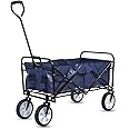 YSSOA Folding Wagon,Portable Garden Cart Rolling Folding with 360 Degree Swivel Anti-Slip Wheels & Adjustable Handle, 100kg Weight Capacity, Alloy Steel, Blue