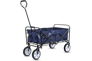 YSSOA Folding Wagon,Portable Garden Cart Rolling Folding with 360 Degree Swivel Anti-Slip Wheels & Adjustable Handle, 100kg Weight Capacity, Alloy Steel, Blue