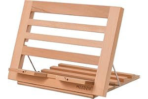 MEEDEN Leggio per Libri con clip portapagine, Porta Libri di Cucina per leggere a mani libere, regolabile pieghevole in legno massello di faggio Laptop Stand per Libro di testo - 34 x 23 cm