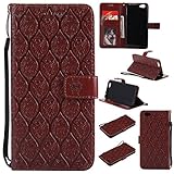 BONROY Oppo R9s Case, Oppo R9s Leather Wallet Case Embossing Pattern Design Leather Flip BookStyle Phone Cover Magnetic Folio Wallet Bag Case Cover for Oppo R9s-(Rattan flowers-brown)