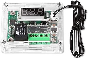 Greluma 1 x 12 V Temperature Regulator Module with Case, XH W1209 Display Digital Thermostat Module with NTC Probe Waterproof Temperature Control Module Switch