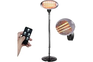 Heatlab 2KW IPX4 FreeStanding Water Resistant Infrared Electric Garden Outdoor Indoor Patio Heater with Remote Control - 3 Power Settings (Heater)