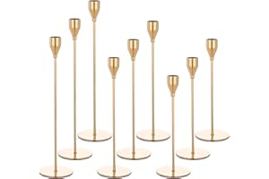 Teruntrue 9 Pcs Taper Candle Holders Candlestick Holders, Gold Metal Candle Holder with Circle Candlesticks Table Centrepieces Set for Wedding Christmas Candle light Dinner Anniversary Home Decoration