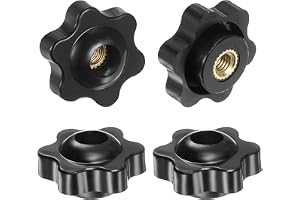 QUARKZMAN 4 st M5 stjärnknoppar med hongänga, 25 mm huvud, plast med genomgående hål, mässingsskruv, gängade tryckhandtag, sv