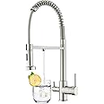 KEOKBON 3 Way Tap with Pull Out Sprayer(2 Mode) for Kitchen Sink, Drinking Water Tap, 3 in 1 Kitchen Sink Tap 360° Swivel, Spring Triflow Kitchen Tap with Water Filter Tap Dual Handle, Nickel Brushed