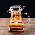 Goodern 750ML Clear Tea Kettle with One Button Press to Filter the Tea Soup Glass Teapot with Removable Tea Infuser Loose Leaf and Blooming Tea Maker Glass Tea Pot Perfect Tea Maker Gift-Square Pot