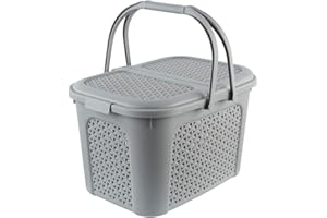 keeeper Panier à Pique-Nique avec Couvercle, Aspect rotin, pour Pique-Nique, Camping et Plus, 35 x 46 x 28,5 cm, Inka, Gris (Nordic Grey)