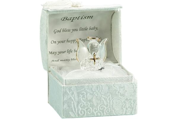Ange en cristal de baptême sculpté à la main en or 22 carats