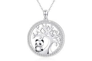 Yienate Silber Panda Halskette Kette Lebensbaum Anhänger Schmuck Geburtstag Geschenke Süße Tier Halskette für Kinder Frauen Mädchen Damen
