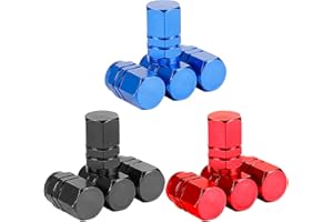 SMATIME 12Pcs Tyre Valve Caps Universal Tyre Wheel Alloy Valve Caps Dust Caps Dust Stem Valve Cover Tire Valve Cap Set Tyre Air Valve Caps for Cars, SUVs, Bicycles, Motorcycles, Trucks (Black/Blue/Red)