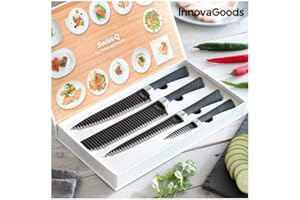‎INNOVAGOODS InnovaGoods® Zestaw noży Black Shark Swiss Q Namiutsu InnovaGoods 4 sztuki, precyzyjne i bezpieczne cięcie żywności, z wysokiej jakości zestawem noży, idealne do domu.