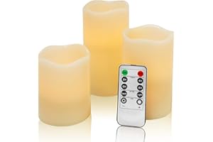 OSHINE Flameless Flickering LED Battery Candles: Set of 3 Ivory, D3.15 x H4, 5", 6" Real Wax Operated Faux Flame with Remote Control Timer Function, Flickering Candle for Festival, Home Decoration