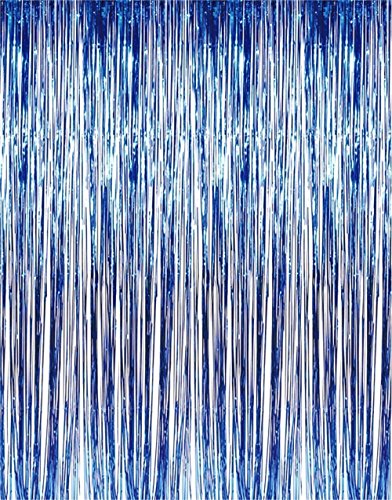 SUNBEAUTY Big 3ft x 8ft Fringe Foil Curtain Party Tinsel Backdrop Party Wedding Decoration (Blue)