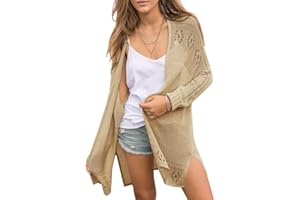 Saodimallsu Cárdigan de punto abierto para mujer, ligero, suave, de verano, estilo bohemio, informal, manga larga, suéter de punto