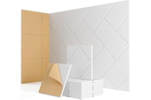 Soundsbay 12 placas acústicas autoadhesivas, aislamiento acústico, aislamiento acústico, alta densidad, paneles acústicos para decoración de juegos, oficinas, estudios, 30 x 30 x 0,9 cm (blanco)