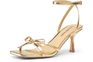 DREAM PAIRS kvinnor kattunge högklackade band rosett sandaler | 2,95-tums klack, rosett, ankelrem, fyrkantig öppen tå, bekväm