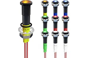 ‎FILN FILN 10 Stück 12 V LED-Kontrollleuchte Pilotsignallampe 6 mm (1/4 ") 24 V rot grün blau gelb weiß Metallflächenleuchten(Schwarz eloxiert-rot2stücke+grün2stücke+gelb2stücke+blau2stücke+Weiß2stücke)