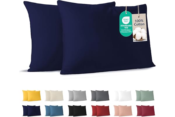 Dreamzie Bomull Örngott 50x80 cm Marinblå (Set om 2), OEKO-TEX | Oeko-Tex certifierad · dragkedja utan dragkedja · Jersey, andningsbar och allergivänlig, 150 g/m², tvättbar, mjuk