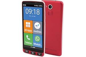 Olympia Neo 16 GB Smartphone für Senioren | Extragroße Darstellung | Hörgerätekompatibel | Notruftaste | Senioren Smartphone 5,5“ Display | Whatsapp & Mediteo vorinstalliert | 8MP Kamera | Rot