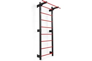 K-Sport: Pared de escalada con 8 peldaños, soporta hasta 250 kg, pared con barra de dominadas, pared de escalada de metal para montaje en pared para adultos y niños, incluye libro electrónico (idioma
