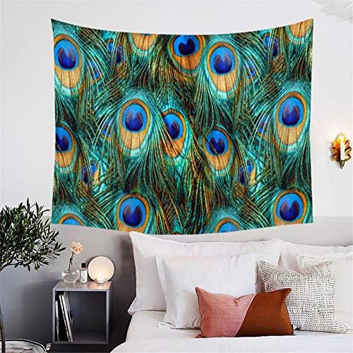 FGVBWE4R Peacock Feather Tapestry Animals Fantasy Sparkly Tapestries Wall Hanging Decor Aqua Blue Turquoise Bird Bed Sheets-130x150cm