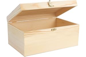 ELEKTHEIM Drewniana skrzynka z pokrywką, 30 x 20 x 14 cm, drewniana skrzynia pamiątkowa dla niemowląt, uniwersalne pudełko do przechowywania, pudełko na biżuterię z pokrywą na zawiasach, pudełko na pamiątki, do