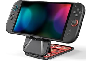 Younik Switch Supporto, Supporto per Switch 2/NS Switch/Switch OLED/Switch Lite, Pieghevole, Antiscivolo, Regolabile con 3 Altezze, Conservazione per 4 Schede SD, 9 Schede di Gioco (Nero)