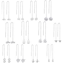 Finrezio 12 Paia Orecchini Pendenti In Acciaio Inossidabile Per Donna – Forme Threader Curvo, Luna, Stella, Onda, Goccia, Regalo Gioielli
