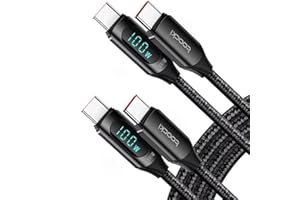 TOOCKI 100W kabel USB C do USB C, 5A kabel do szybkiego ładowania Kabel do ładowania PD QC5.0 z wyświetlaczem LED, kompatybilny z iPhone 15/15 Pro/15 Pro Max MacBook Pro Air iPad Pro Air (2, Czarny, 1M+1M)