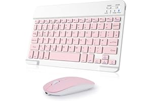 Nsyee Bluetooth Keyboard and Mouse, Universal Compact Wireless Keyboards, Rechargeable Portable for iPad/Samsung/Tablet/iOS/Android/Windows, UK Layout (Pink, Keyboard and Mouse)