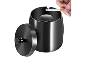 Binnan Cenicero Con Tapa, Cenicero de Acero Inoxidable, Ceniceros Exterior, Base Antideslizante de Acero Inoxidable, Portatil Ceniceros para Jardín, Oficina, Hogar, Escritorio (Negro)
