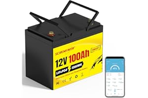 SCREMOWER 12V 100AH Bateria Lifepo4 z 100A BMS Litowa Bateria Morska Max 1280W Mocy, Połączenie APP, Bateria Deep Cycle Idealna do Kampera, Kampera, Silnika Trollingowego, Poza Siecią, Systemu Solarnego