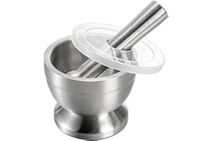 Bekith Mörser und Stößel Sets 18/8 Gebürsteter Edelstahl Gewürzmühle Pille Crusher Molcajete Kräuterschale