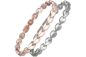 YINOX TAC-0088S & TAC-0088R Lot de 2 bracelets de cheville magnétiques en titane pour femme avec aimant et grain de cuivre 24 cm