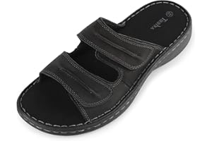 TIESTRA Sandalias Hombre Cuero Comodas,Sandals Hombre Verano Zapatillas playa Hombre Piscina Marron Negro 42-47 EU