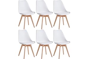 JZGORC Juego de 6 Sillas de Comedor, Sillas de Cocina Nórdicas, Sillas de Oficina con Patas de Haya Maciza para Dormitorio, Sala de Estar, Cocina - Blanco
