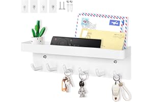 Echehi Schlüsselhalter mit 6 Haken, Einfach zu Installierende Schlüsselbrett Ohne Bohren, Metall Schlüsselablage, Garderobe, Briefständer, Geeignet für Eingangsbereiche und Hinter Türen. Weiß