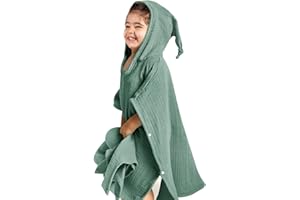 lulumoon Poncho de bain à capuche pour enfant et bébé - 100 % mousseline de coton - Avec capuche - Poncho de bain pour enfant et bébé - 60 x 60 cm - Vert