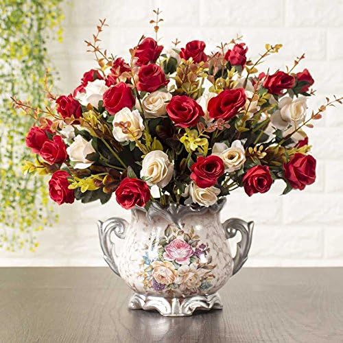 Jhyflower Formal Leisure Indoor Pink Lawn Bathroom Conference Room Artificial Flower Decoration Art Artificial Flower Home Home, Royal Blue 5 Red Autumn Diamond+Binaural