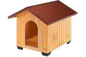 Ferplast DOMUS XL Casetta per Cani in Legno FSC - Tetto Apribile con Chiusura, Impermeabile & Anti-UV - Griglia Aerazione - Porta Antimorso in Alluminio - Piedi Isolanti - 121 x 78 x h 78,5 cm