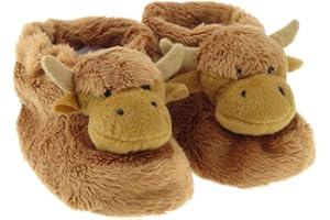 Glen Appin Cute Brown Scottish Highland Cow Toddler Slipper Boots Bootees with Anti Slip Soles