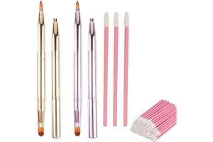 GIEEU Set de 2 pinceles de labios retráctiles y 100 Pinceles Desechables para Labios, Cepillos Labios de labios portátil con tapa, Aplicador Varitas de Brillo Labial para precisión y difuminado