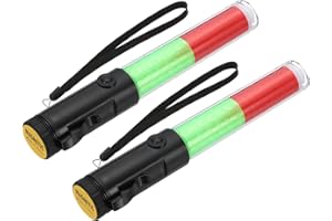 PATIKIL 2 Pack 11 Inch Signal Traffic Wand, Air Traffic Control Wand LED Flashlight with 3 Flashing Modes Side Clip Wrist Strap Lanyard for Parking Directing Guides, Red Green