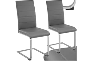 ‎TECTAKE tectake® 2er Set Esszimmerstühle modern, ergonomischer Stuhl für Esszimmer, Besucherstuhl, Möbel für Küche, Esstisch, Küchenstühle, Freischwinger Essstühle, hohe Rückenlehne - grau