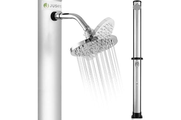Juskys Douche Solaire exterieure Victoria 40 litres - jusqu'à 60 °C - Pommeau de Douche pivotant, Douche de Pied et raccord pour Tuyau d'arrosage - Douche de Jardin Douche Piscine exterieure