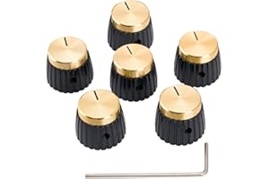 Musiclily Pro Universale Manopole in Plastica con Vite di Fissaggio per tutti i Potenziometri Amplificatori Marshall, Nero con Top in Alluminio Dorato (Set di 6)